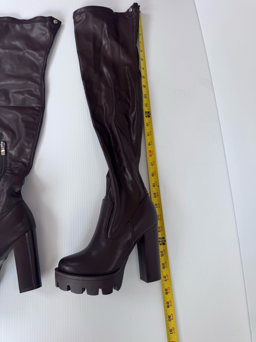 Azalea Wang Ashland Chocolate Thigh High Platform Boots | Chunky Heel Sz 6, 8.5 - Picture 6 of 7